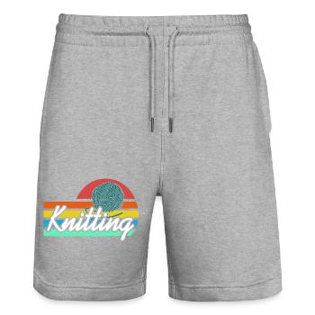 Knitting Retro Yarn Ball Rainbow Fiber Hobby Style - Stanley/Stella Unisex Bio Joggingshorts Trainer  - Grau meliert - Vorne - Nik (191cm) & Marisol (170cm)