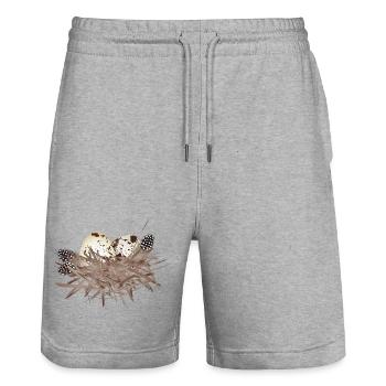 Wachtel-Eier im Nest mit Perlhuhn-Feder - Stanley/Stella Unisex Bio Joggingshorts Trainer  - Grau meliert - Vorne - Nik (191cm) & Marisol (170cm)