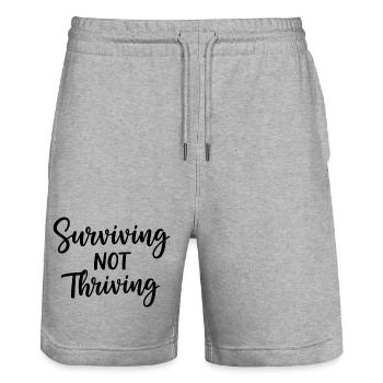 Survivre et ne pas s’épanouir – Dire honnêtement - Short de jogging bio TRAINER Stanley/Stella unisexe - gris chiné - Devant - Nik (191cm) & Marisol (170cm)