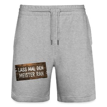 Lass mal den Meister ran – Handwerker Humor - Stanley/Stella Unisex Bio Joggingshorts Trainer  - Grau meliert - Vorne - Nik (191cm) & Marisol (170cm)