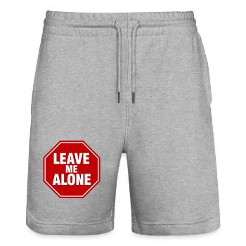 Leave Me Alone Stoppschild Statement Spruch - Stanley/Stella Unisex Bio Joggingshorts Trainer  - Grau meliert - Vorne - Nik (191cm) & Marisol (170cm)