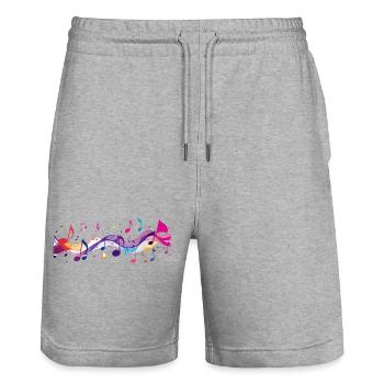 Bunte Notenströme Musik Instrumente Noten Klang - Stanley/Stella Unisex Bio Joggingshorts Trainer  - Grau meliert - Vorne - Nik (191cm) & Marisol (170cm)