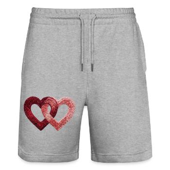 Zwei Valentinstagsherzen bestickten Look (gedruckt) - Stanley/Stella Unisex Bio Joggingshorts Trainer  - Grau meliert - Vorne - Nik (191cm) & Marisol (170cm)