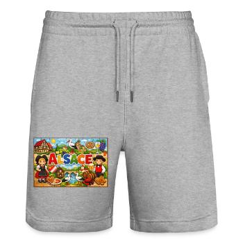 Alsace Colorée et Traditions tableau puzzle - Short de jogging bio TRAINER Stanley/Stella unisexe - gris chiné - Devant - Nik (191cm) & Marisol (170cm)
