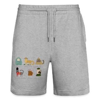 Katzenrassen - Stanley/Stella Unisex Bio Joggingshorts Trainer  - Grau meliert - Vorne - Nik (191cm) & Marisol (170cm)