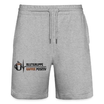 Blutgruppe Kaffee positiv - da steigt dein Puls - Stanley/Stella Unisex Bio Joggingshorts Trainer  - Grau meliert - Vorne - Nik (191cm) & Marisol (170cm)