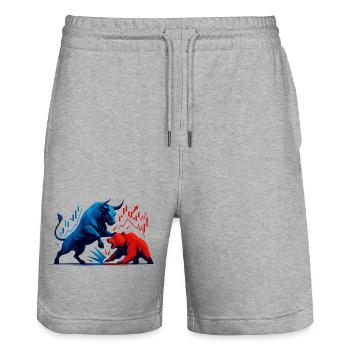 Bull contre Bear Boursiers Actions de Wall Street Fight - Short de jogging bio TRAINER Stanley/Stella unisexe - gris chiné - Devant - Nik (191cm) & Marisol (170cm)