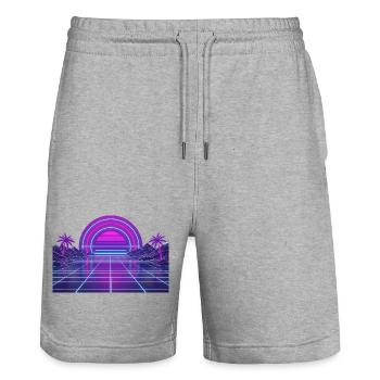 Grille Rétro Néon Couchant des années 90 - Short de jogging bio TRAINER Stanley/Stella unisexe - gris chiné - Devant - Nik (191cm) & Marisol (170cm)