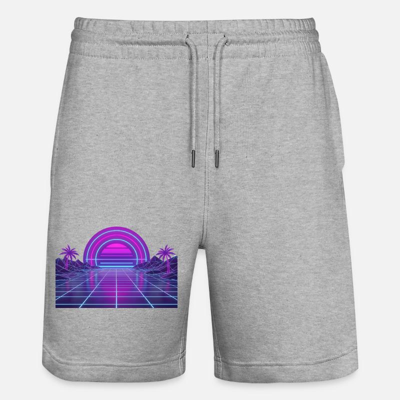 Neon Retro Sunset Grid 90s - Stanley/Stella Trainer Unisex Organic Jogging Shorts - heather grey