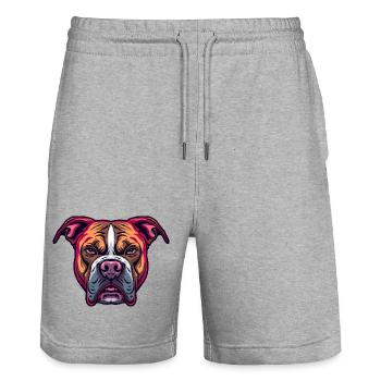 Neon Bulldog Kopf Illustration - Stanley/Stella Unisex Bio Joggingshorts Trainer  - Grau meliert - Vorne - Nik (191cm) & Marisol (170cm)
