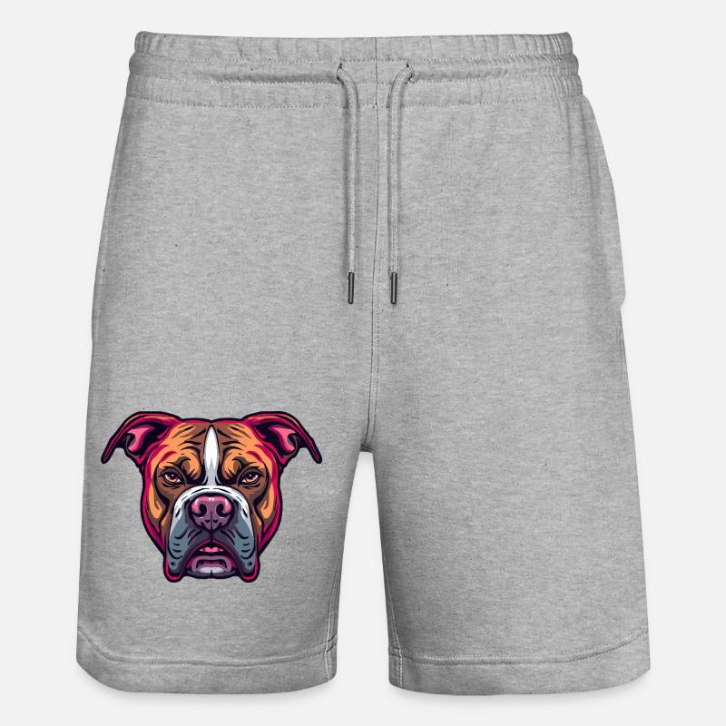 Illustration de tête de bouledogue néon - Short de jogging bio TRAINER Stanley/Stella unisexe - gris chiné