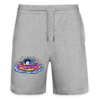 Pingouin endormi sur un donut - Short de jogging bio TRAINER Stanley/Stella unisexe - gris chiné - Devant - Nik (191cm) & Marisol (170cm)