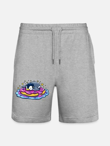 Sleeping penguin on donut - Stanley/Stella Trainer Unisex Organic Jogging Shorts - heather grey