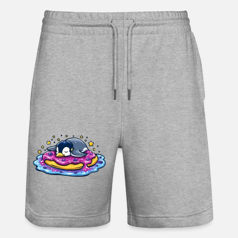 Sleeping penguin on donut - Stanley/Stella Trainer Unisex Organic Jogging Shorts - heather grey