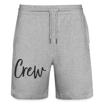 Crew Hand Lettering Design - Stanley/Stella Trainer Unisex Organic Jogging Shorts - heather grey - Front - Nik (191cm) & Marisol (170cm)