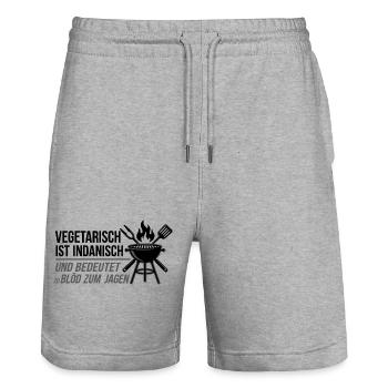 Vegetarisch ist Indianisch BBQ Spruch - Stanley/Stella Unisex Bio Joggingshorts Trainer  - Grau meliert - Vorne - Nik (191cm) & Marisol (170cm)