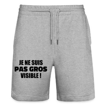 Humour : Je ne suis pas gros, je suis visible ! - Short de jogging bio TRAINER Stanley/Stella unisexe - gris chiné - Devant - Nik (191cm) & Marisol (170cm)