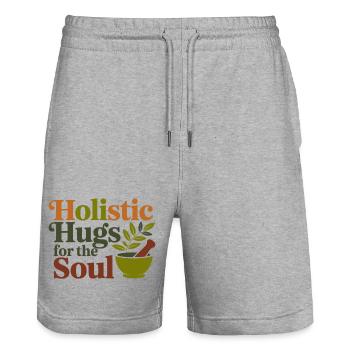 Herbalist Holistic Hugs For The Soul Professional  - Stanley/Stella Trainer Unisex Organic Jogging Shorts - heather grey - Front - Nik (191cm) & Marisol (170cm)