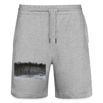 Winterparkbank in verschneiter Landschaft - Stanley/Stella Unisex Bio Joggingshorts Trainer  - Grau meliert - Vorne - Nik (191cm) & Marisol (170cm)