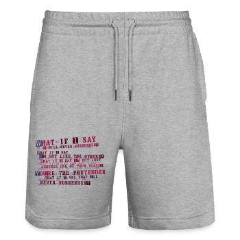 Typographie de la résolution implacable - Short de jogging bio TRAINER Stanley/Stella unisexe - gris chiné - Devant - Nik (191cm) & Marisol (170cm)