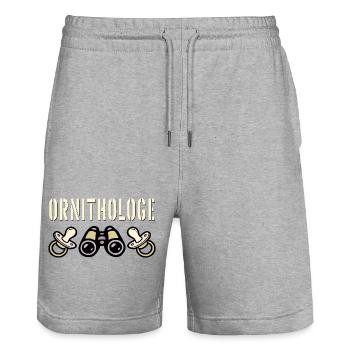 Ornithologe Papa - Baby verkünden - Stanley/Stella Unisex Bio Joggingshorts Trainer  - Grau meliert - Vorne - Nik (191cm) & Marisol (170cm)