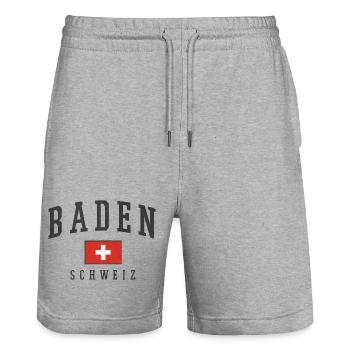 Baden Schweiz Logo mit Schweizer Flagge - Stanley/Stella Unisex Bio Joggingshorts Trainer  - Grau meliert - Vorne - Nik (191cm) & Marisol (170cm)