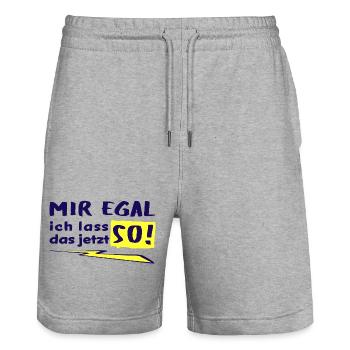 MIR EGAL - ICH LASS DAS JETZT SO! - Stanley/Stella Unisex Bio Joggingshorts Trainer  - Grau meliert - Vorne - Nik (191cm) & Marisol (170cm)