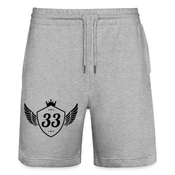 33 Wappen - Stanley/Stella Unisex Bio Joggingshorts Trainer  - Grau meliert - Vorne - Nik (191cm) & Marisol (170cm)