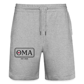 OMA EST. 2026 Proud Grandmother Announcement - Stanley/Stella Trainer Unisex Organic Jogging Shorts - heather grey - Front - Nik (191cm) & Marisol (170cm)