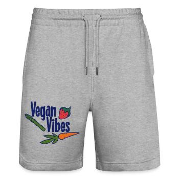 Vegan Vibes Veggie Logo - Stanley/Stella Trainer Unisex Organic Jogging Shorts - heather grey - Front - Nik (191cm) & Marisol (170cm)