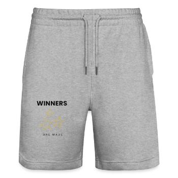 Les gagnants sont réduits à une citation motivationnelle minimale - Short de jogging bio TRAINER Stanley/Stella unisexe - gris chiné - Devant - Nik (191cm) & Marisol (170cm)