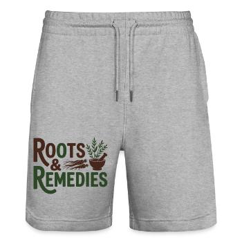 Herbalist Roots Remedies Professional Clinical  - Stanley/Stella Trainer Unisex Organic Jogging Shorts - heather grey - Front - Nik (191cm) & Marisol (170cm)