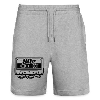 80er Kassette Retro - Stanley/Stella Unisex Bio Joggingshorts Trainer  - Grau meliert - Vorne - Nik (191cm) & Marisol (170cm)