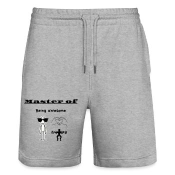 Maître de l’Être Génial - Short de jogging bio TRAINER Stanley/Stella unisexe - gris chiné - Devant - Nik (191cm) & Marisol (170cm)