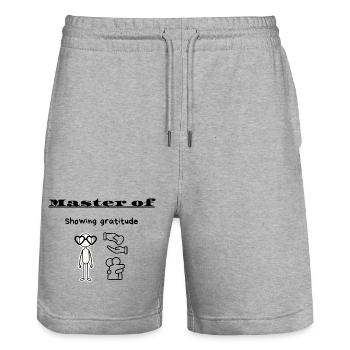 Master of Showing gratitude - Stanley/Stella Trainer Unisex Organic Jogging Shorts - heather grey - Front - Nik (191cm) & Marisol (170cm)