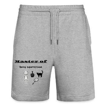 Master of Being superstitious - Stanley/Stella Trainer Unisex Organic Jogging Shorts - heather grey - Front - Nik (191cm) & Marisol (170cm)
