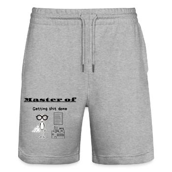 Master of Getting shit done - Stanley/Stella Trainer Unisex Organic Jogging Shorts - heather grey - Front - Nik (191cm) & Marisol (170cm)