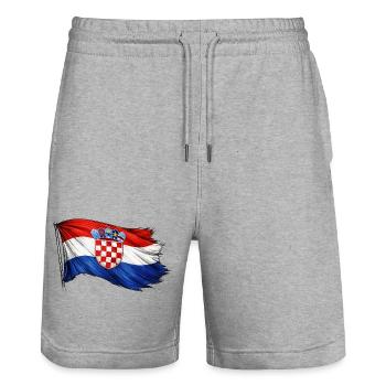 Croatia Flag - Stanley/Stella Trainer Unisex Organic Jogging Shorts - heather grey - Front - Nik (191cm) & Marisol (170cm)