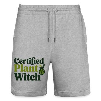 Kräuterkundige zertifizierte Pflanzen-Hexen-Spezialausrüstung - Stanley/Stella Unisex Bio Joggingshorts Trainer  - Grau meliert - Vorne - Nik (191cm) & Marisol (170cm)
