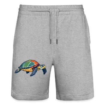 Colorful Sea Turtle Pop Art - Stanley/Stella Trainer Unisex Organic Jogging Shorts - heather grey - Front - Nik (191cm) & Marisol (170cm)