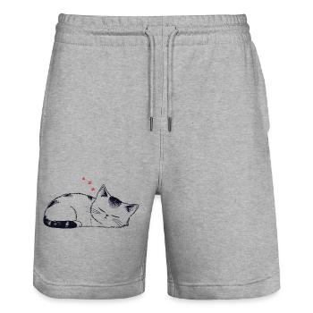 Chat endormi et coincé - Short de jogging bio TRAINER Stanley/Stella unisexe - gris chiné - Devant - Nik (191cm) & Marisol (170cm)