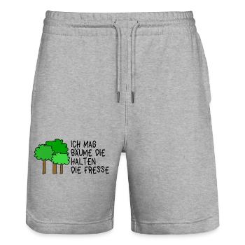 Ich mag Bäume die halten die Fresse  - Stanley/Stella Unisex Bio Joggingshorts Trainer  - Grau meliert - Vorne - Nik (191cm) & Marisol (170cm)