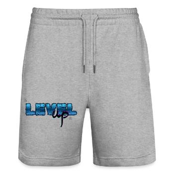 Level Up, Birthday - Stanley/Stella Trainer Unisex Organic Jogging Shorts - heather grey - Front - Nik (191cm) & Marisol (170cm)