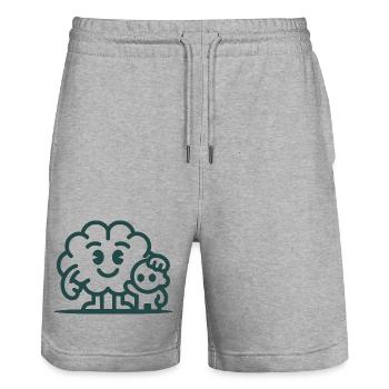 Friendly Cloud Duo Illustration - Short de jogging bio TRAINER Stanley/Stella unisexe - gris chiné - Devant - Nik (191cm) & Marisol (170cm)