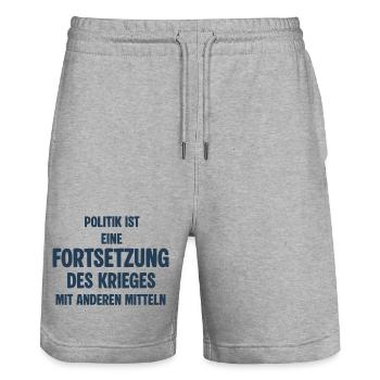 Politik als Fortsetzung des Krieges - Stanley/Stella Unisex Bio Joggingshorts Trainer  - Grau meliert - Vorne - Nik (191cm) & Marisol (170cm)