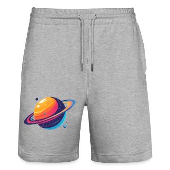 Planète néon Planète Cosmos avec l’Anneau et les Lunes - Short de jogging bio TRAINER Stanley/Stella unisexe - gris chiné - Devant - Nik (191cm) & Marisol (170cm)
