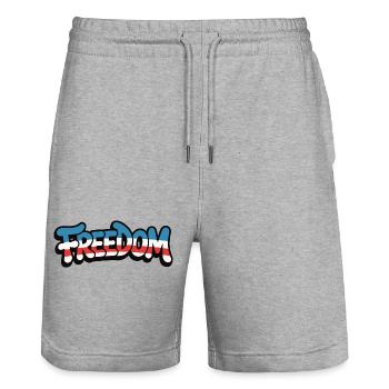 Freedom Typography Statement Design - Stanley/Stella Trainer Unisex Organic Jogging Shorts - heather grey - Front - Nik (191cm) & Marisol (170cm)