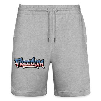 Freedom Typography Statement Design - Stanley/Stella Trainer Unisex Organic Jogging Shorts - heather grey - Front - Nik (191cm) & Marisol (170cm)