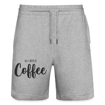 All I Need Is coffee - Stanley/Stella Trainer Unisex Organic Jogging Shorts - heather grey - Front - Nik (191cm) & Marisol (170cm)