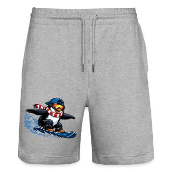 Penguin Boarder Winter Sports - Stanley/Stella Trainer Unisex Organic Jogging Shorts - heather grey - Front - Nik (191cm) & Marisol (170cm)